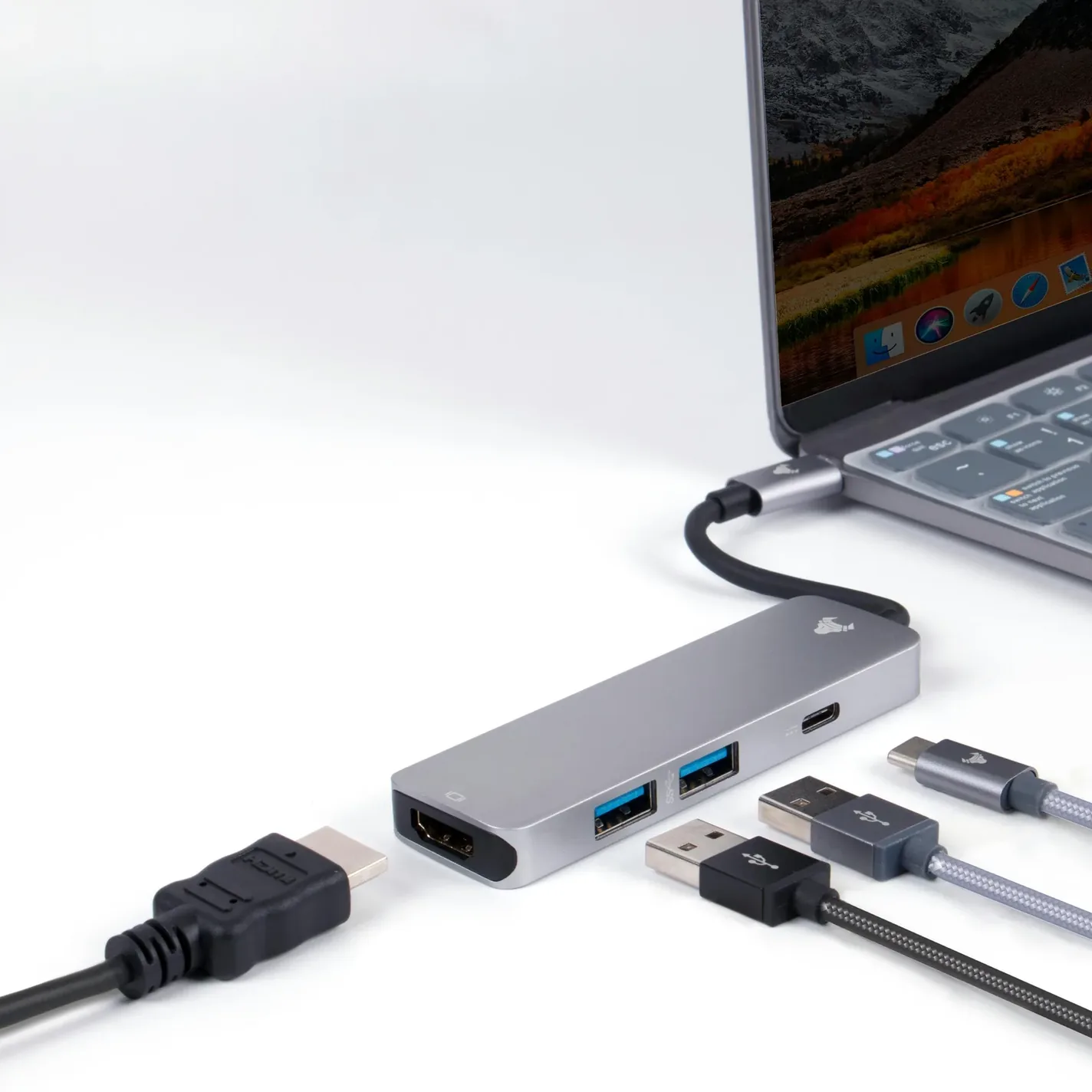 USB-C docking hub connected to a laptop (sample image)