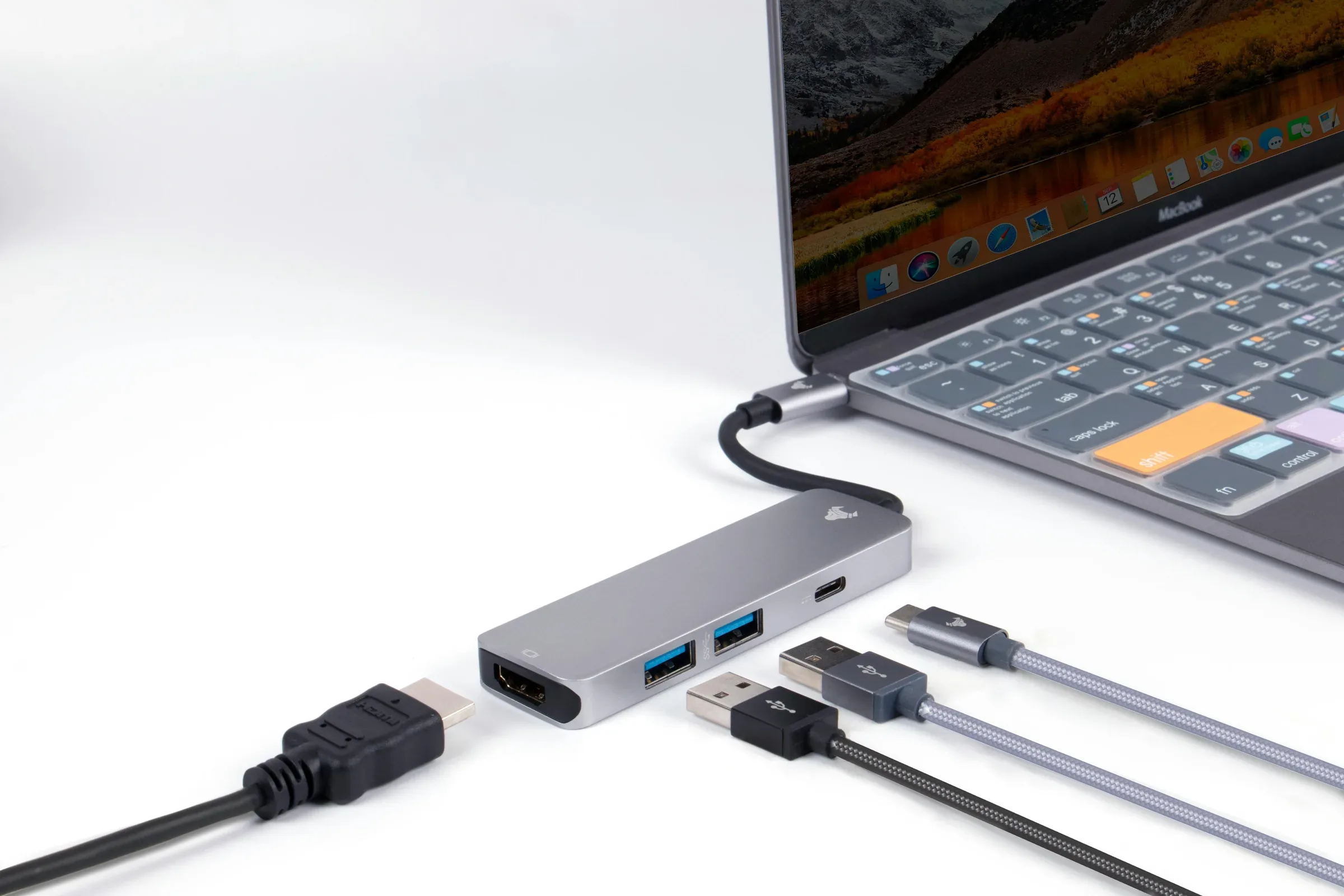 USB-C docking hub connected to a laptop (sample image)